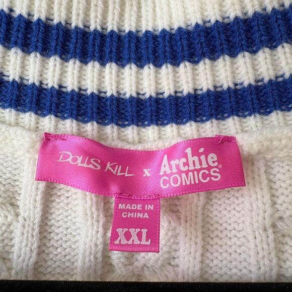 Dolls Kill Women's Cream and Blue Archies Comics Cable Knit Sweater - Picture 4 of 5